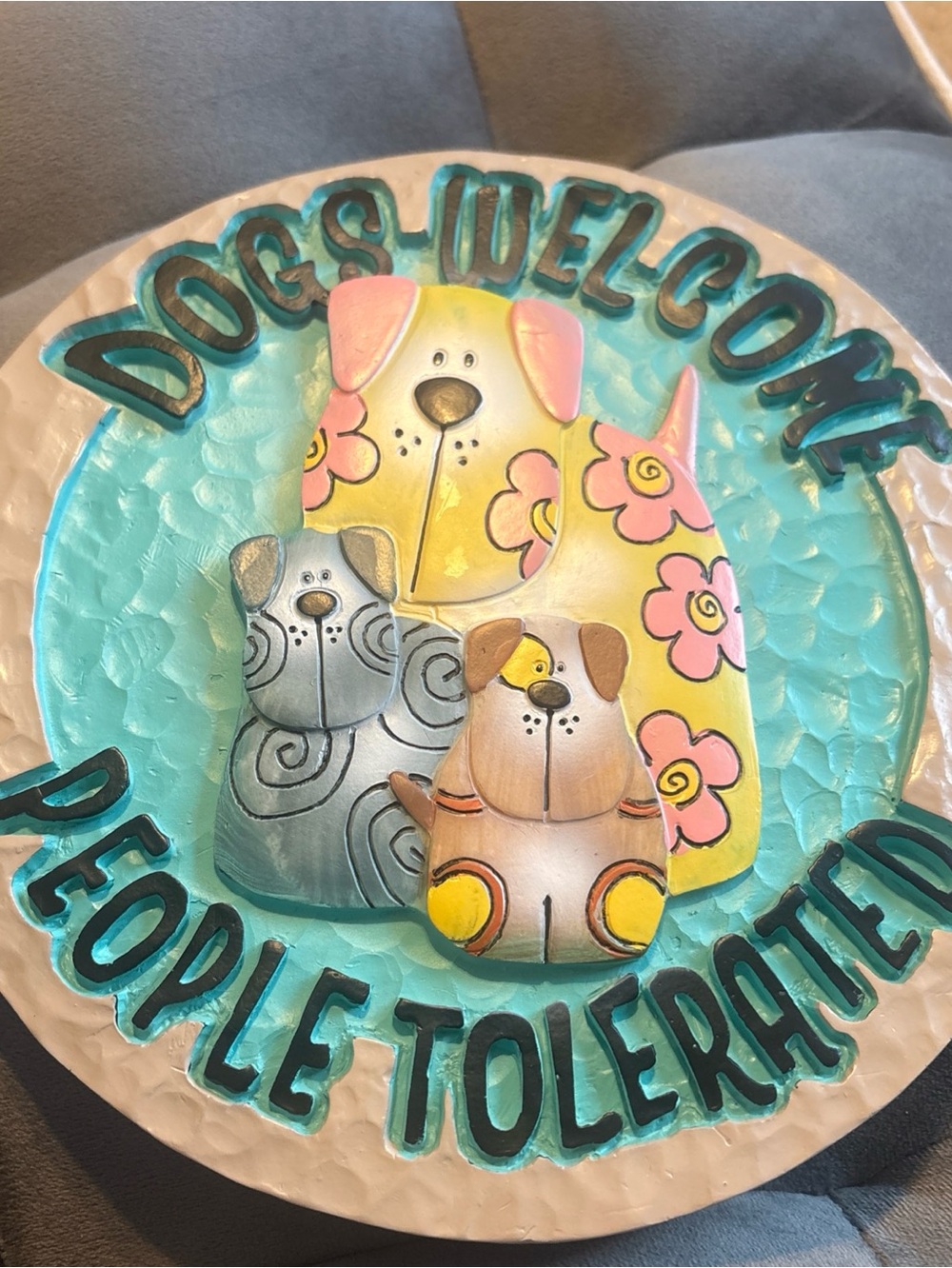 Decorative Dogs Welcome Wall Plaque - Turquoise, Pink & Yellow
